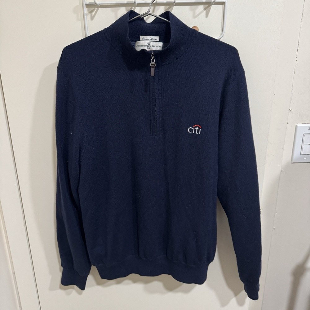 Fairway Green Citi Italian Merino Wool 1/4 Zip Sweatshirt Blue Navy Mens Medium